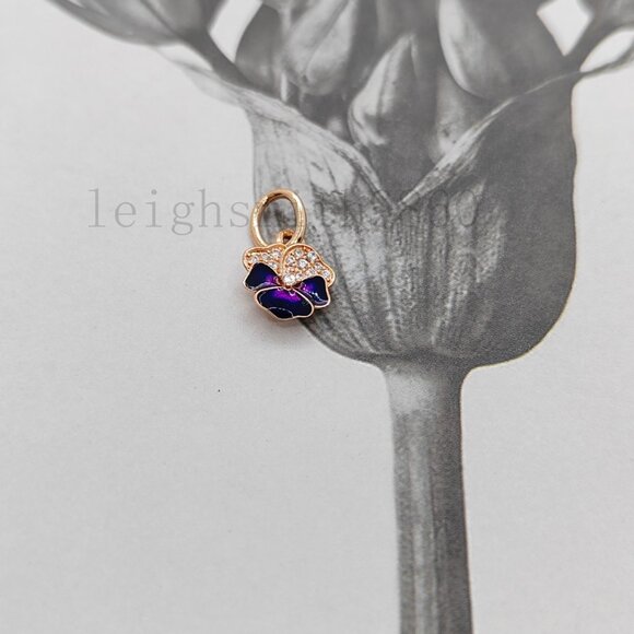 Pandora Deep Purple Pansy Flower Dangle Charm - Picture 5 of 5
